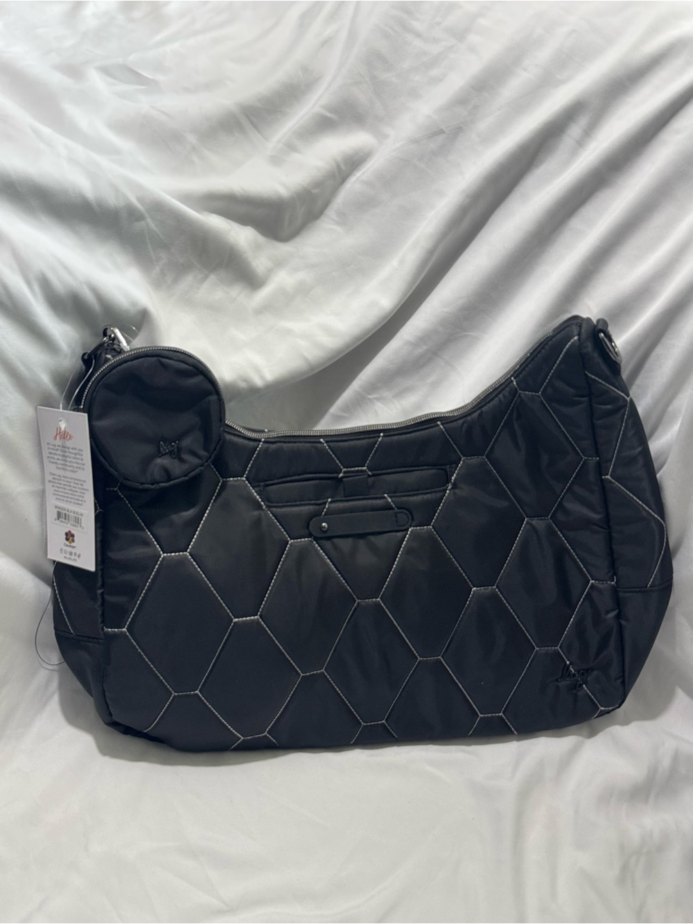 Lug Winger 2pc Hobo Bag - Black with Silver Stitch - Picture 1 of 4